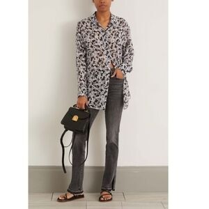 Dorothee Schumacher NWT Women's Size XL ight Blue Black Flowers Floral Blouse